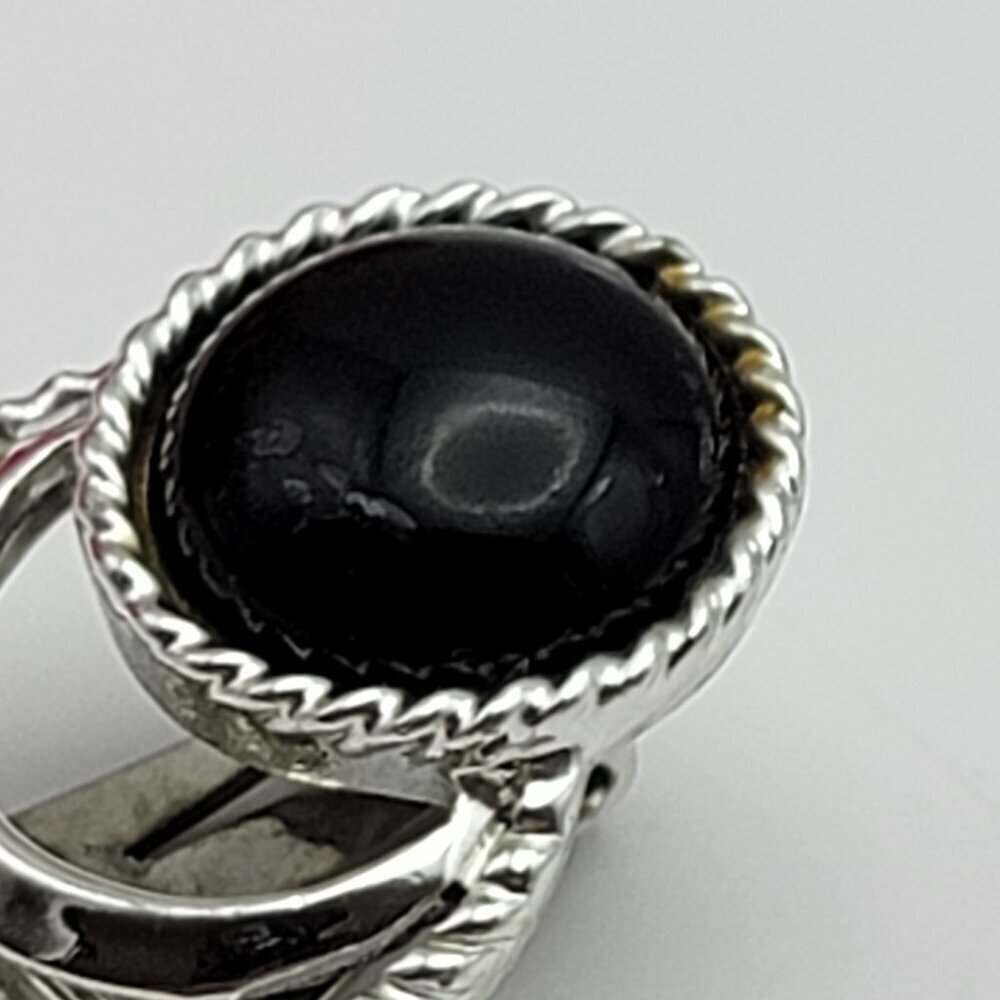 Vtg. Sarah Coventry Modernist Silver Tone Black Lucite Stud Earrings Clip On 1" - Picture 3 of 8